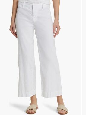 Frank & Eileen Size 10 Wexford Wide Leg Linen Cropped pant in White